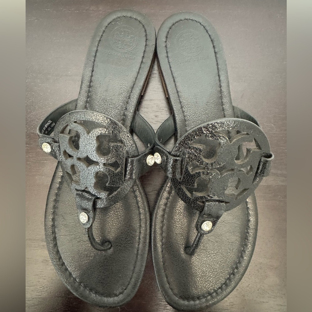 Tory Burch Black Miller Sandal in Black with Rhinestone Accents Size 10
